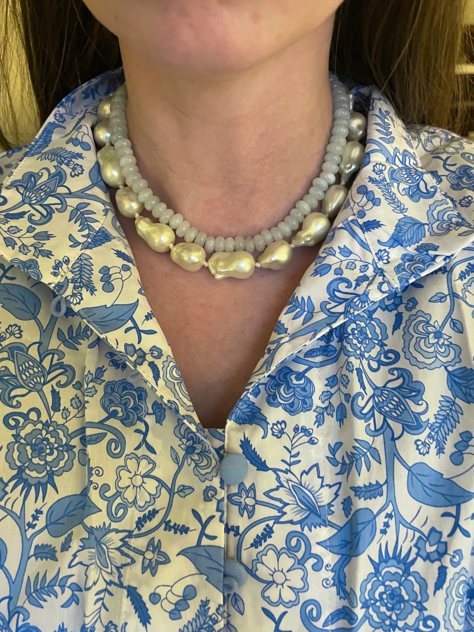 One of my favorite necklace combos - baroque pearls and aquamarine candy gemstone necklace! 

Also linking my dress which is a 100% cotton Amazon find - true to size 

#LTKSeasonal