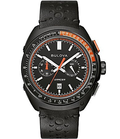 Bulova Men's Racing Chronograph Black Leather Strap Watch - Black | Dillard's