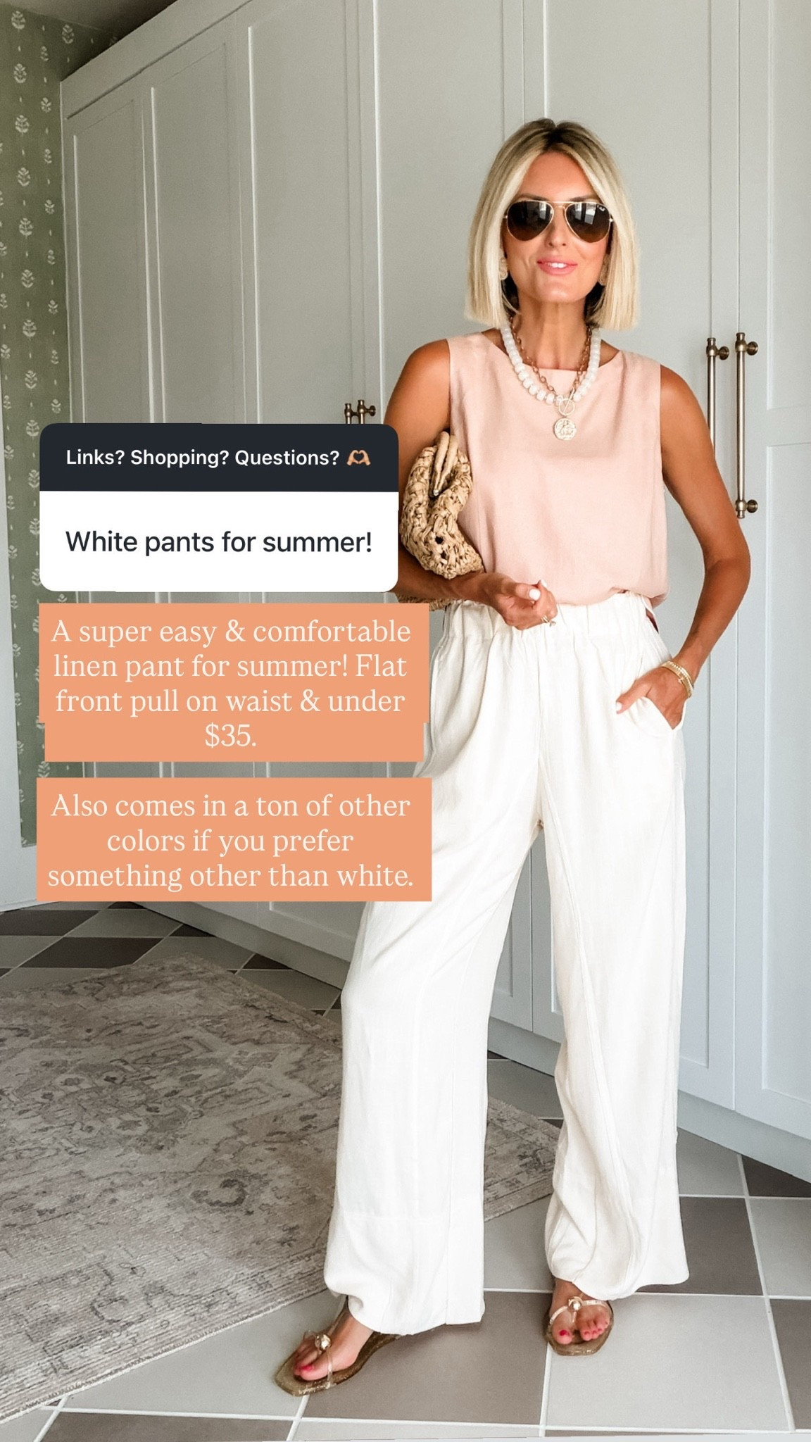 A super affordable pair of white linen pants! They also come in several other colors! Wearing S!

Loverly Grey, Amazon, affordable outfit, white pants, linen pants, summer outfit