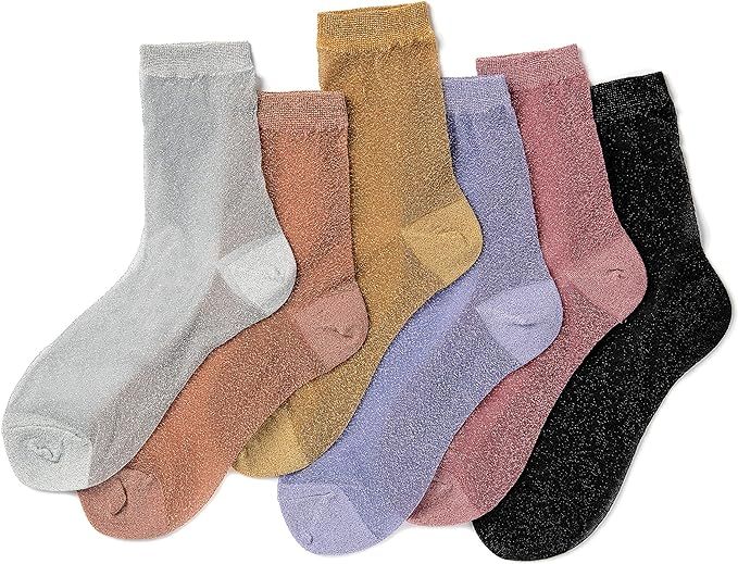 STYLEGAGA Women's Shiny Pearl Socks Colorful Glitter Crew Socks | Amazon (US)