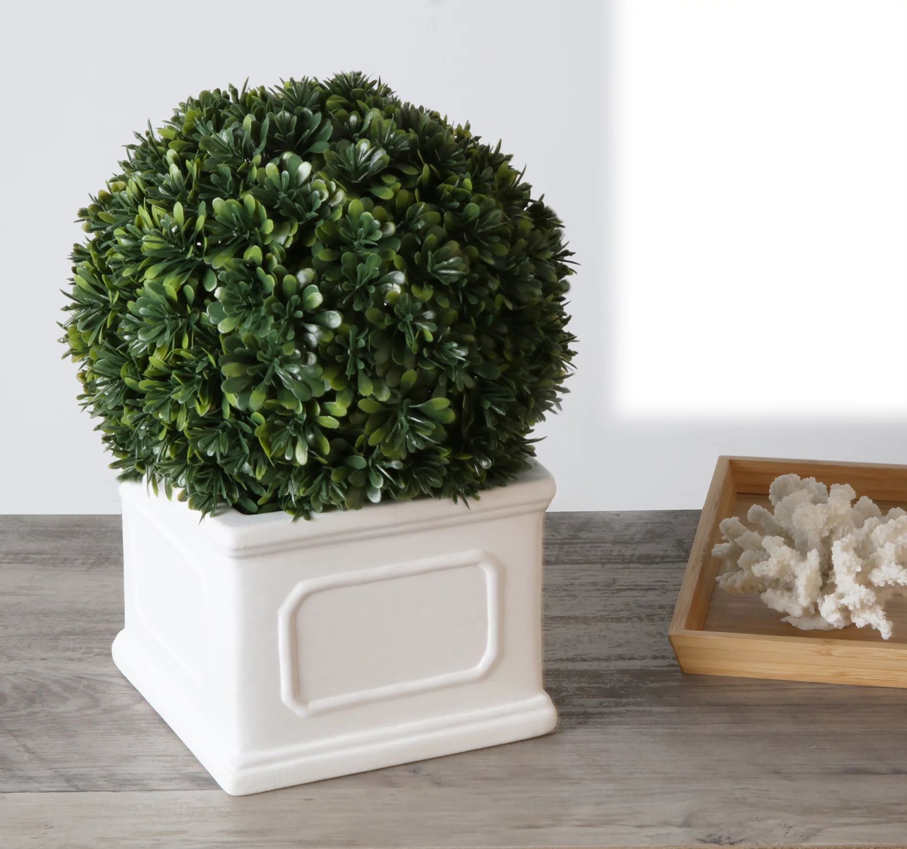 Better Homes & Gardens 9" Artificial Boxwood Plant in White Planter Box | Walmart (US)