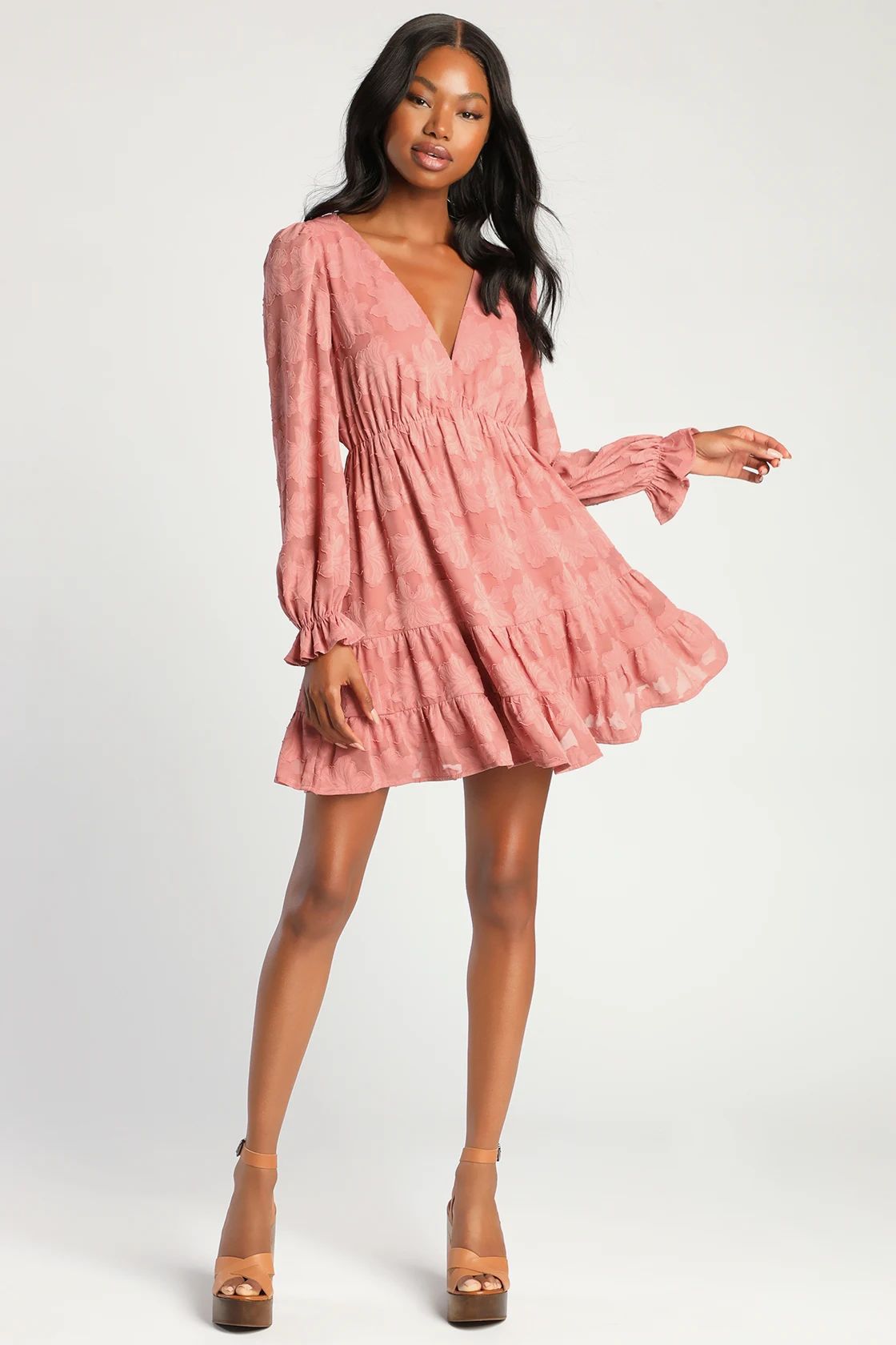 Seriously Sweet Mauve Floral Burnout Tiered Babydoll Mini Dress | Lulus (US)