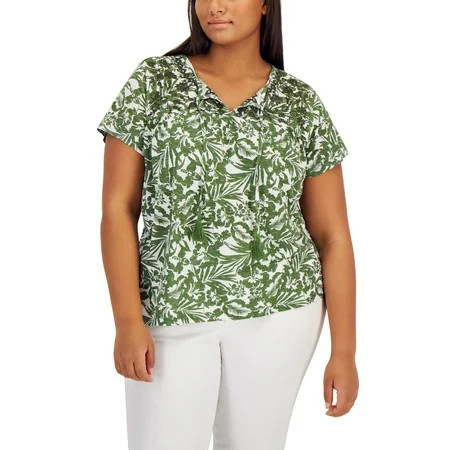 Style & Co Plus Size Embroidered Tassel T-Shirt Barb Bloom Green 4X | Walmart (US)