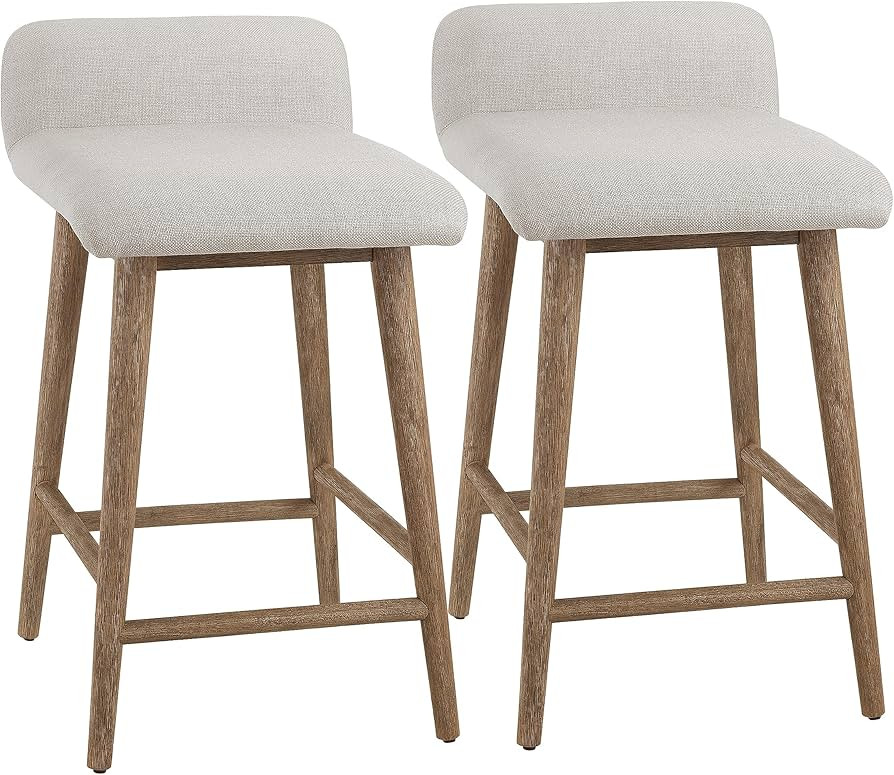 Ball & Cast Upholstered Counter Height Bar Stools 24 inch Low Back Wooden Stools Set of 2, Linen | Amazon (US)