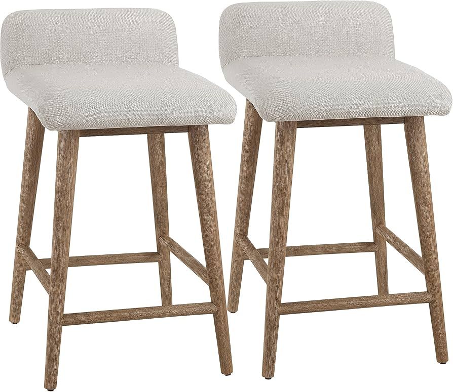 Ball & Cast Upholstered Counter Height Bar Stools 24 inch Kitchen Wooden Stool Chairs Set of 2, L... | Amazon (US)