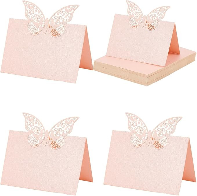 CRASPIRE 60Pcs Wedding Table Place Cards Pink Hollow Butterfly Paper 3D Seat Number Name Place Ca... | Amazon (US)