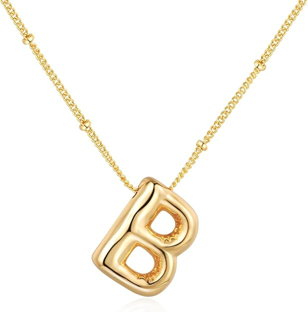 Bubble Letter Necklace Balloon Initial Necklaces for Women Girls Dainty Alphabet Pendant 14K Gold... | Amazon (US)