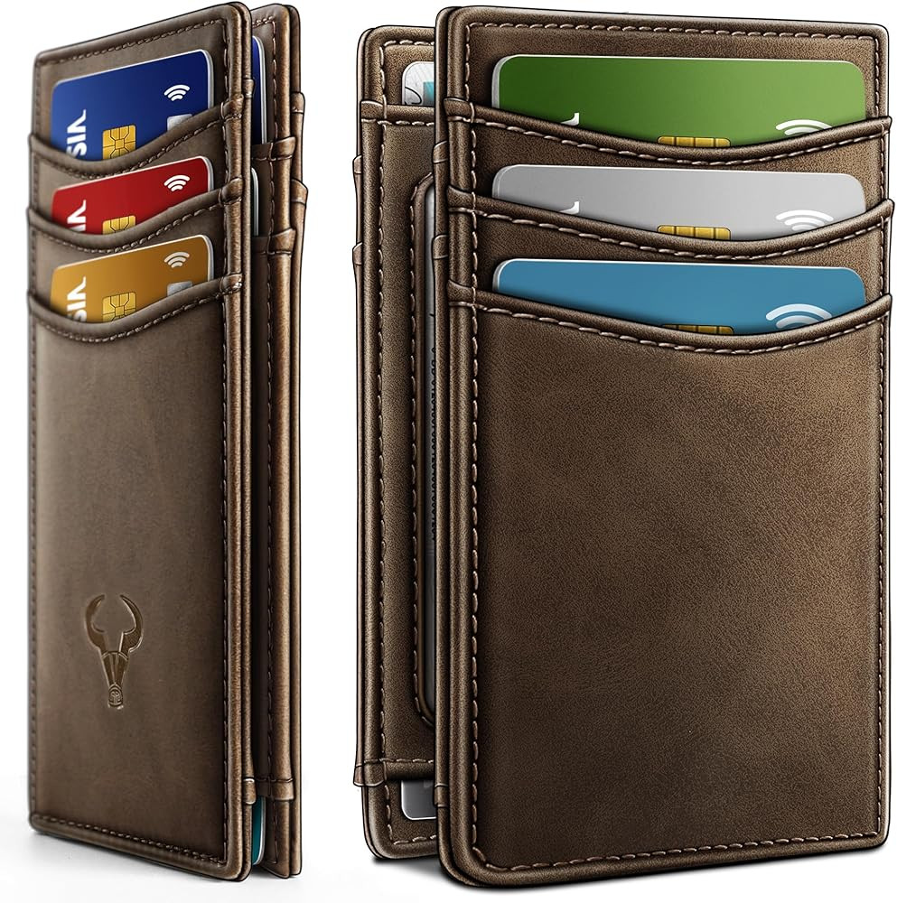 BULLIANT Slim Wallet For Men 12Cards,Easy Leather Wallet Card Holder Money Clip With Simplified Bill Folder&Magnetic Closure -RFID Blocking | Amazon (US)