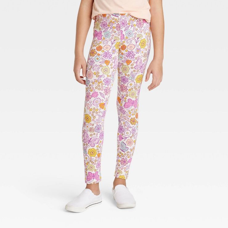 Girls' Floral Leggings - Cat & Jack™ Cream | Target