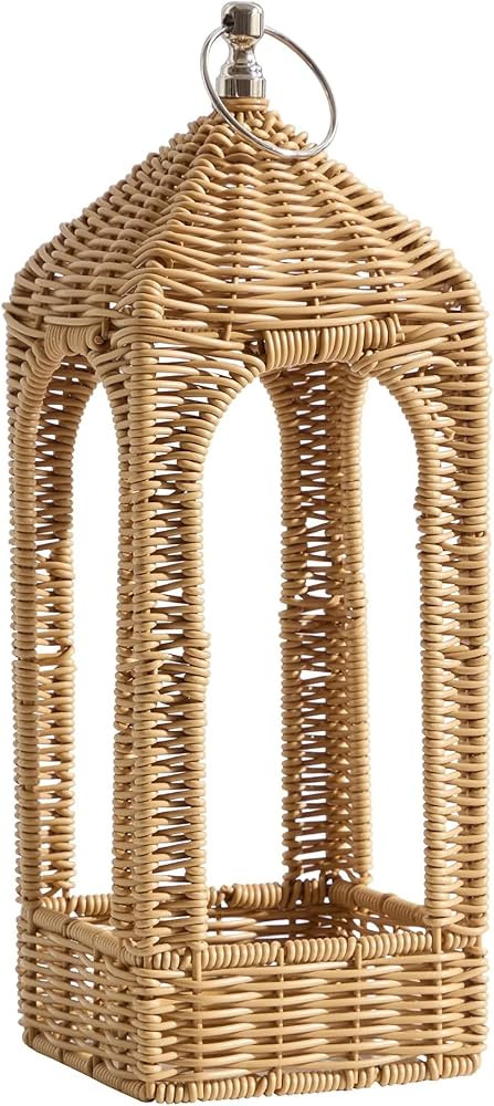 Woven Rattan Lantern 14.75 Inch, Natural PE Rattan Decorative Tabletop Lantern, Farmhouse Cottage... | Amazon (US)