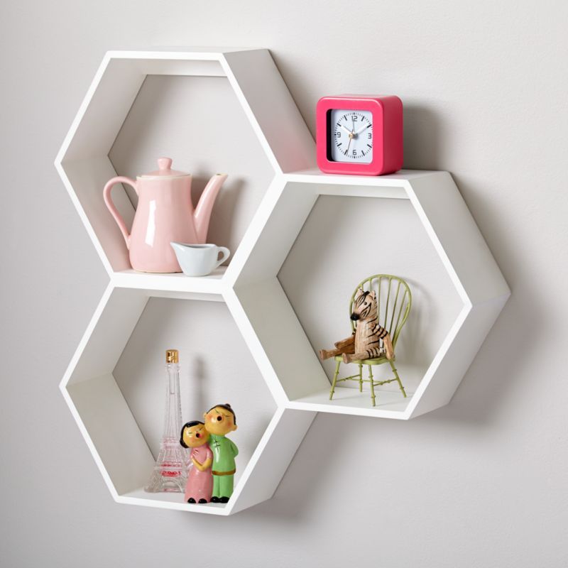 Honeycomb White Hexagon Shelf + Reviews | Crate and Barrel | Crate & Barrel