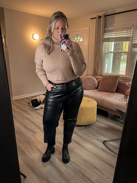 Fall outfit. Faux leather pants 

EMMA20 for 20% off petal and pup top

SIZING:
Top-XL
Pants-34

#LTKSeasonal #LTKcurves