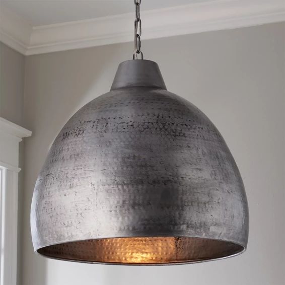 Hammered Steel Oversized Dome Pendant | Shades of Light