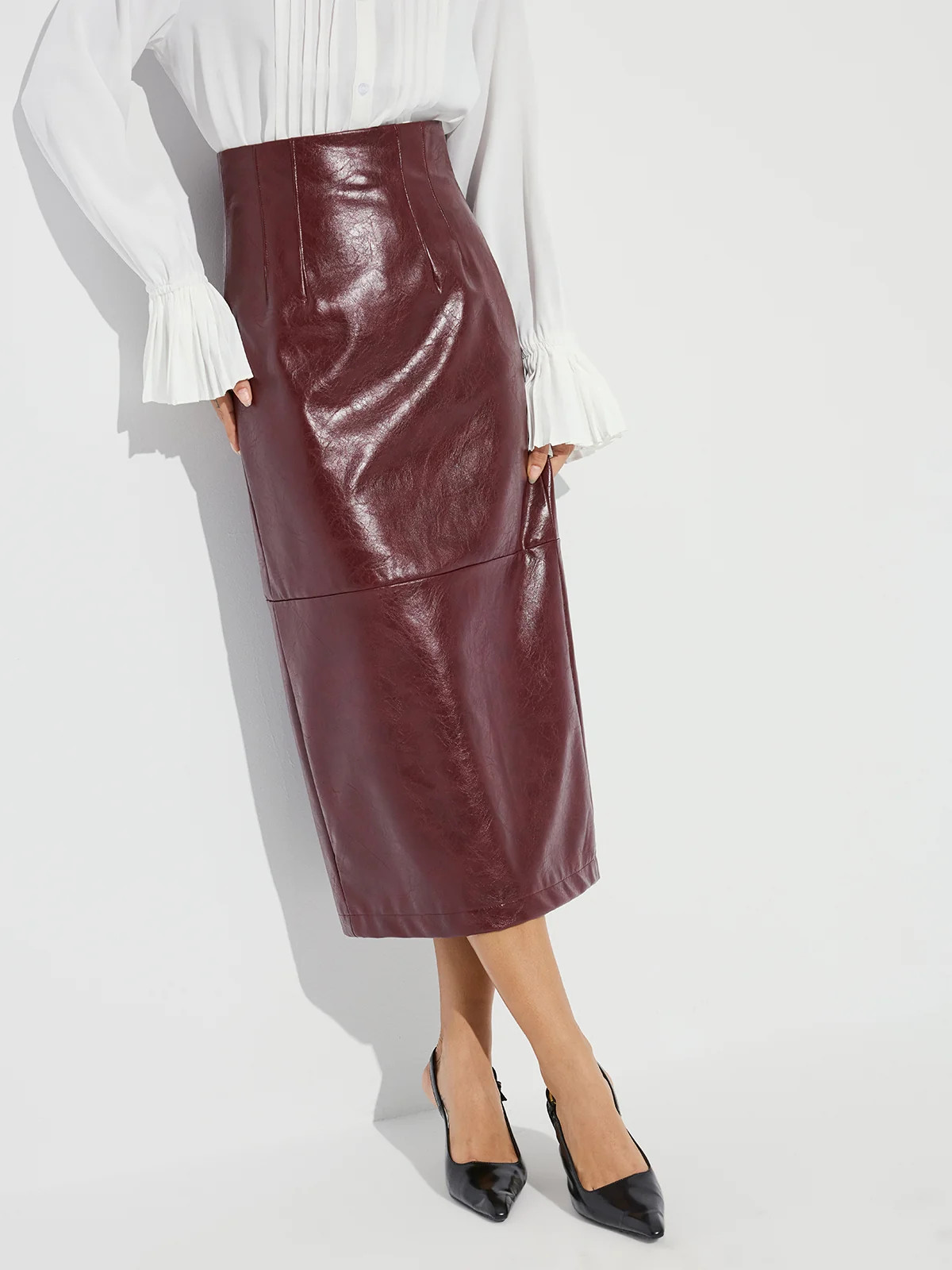Faux Leather Pencil Skirt | Commense