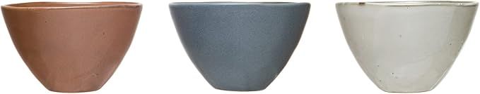 Creative Co-Op Rustic Stoneware Ice-Cream Reactive Glaze, Set of 3 Styles Bowl, Multicolored, 3 | Amazon (US)