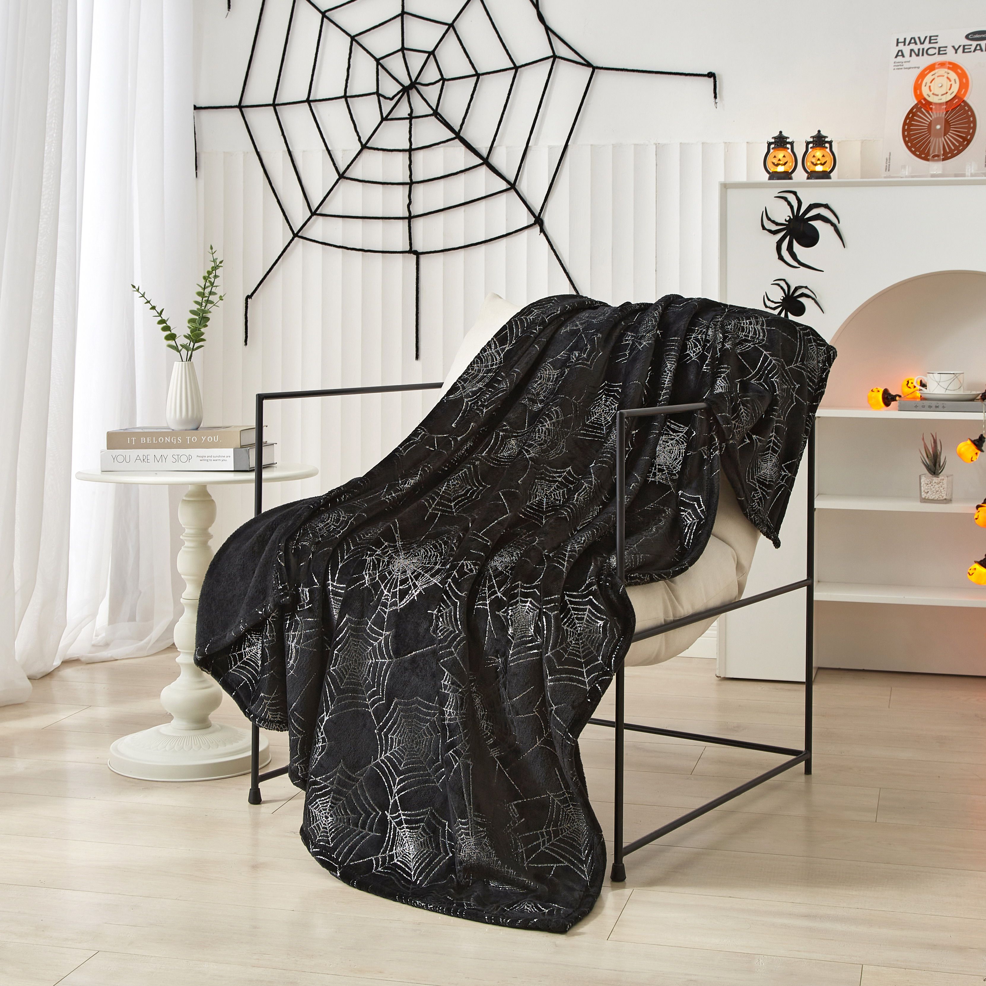 Way To Celebrate 50"x60" Black Spiderweb Plush Throw | Walmart (US)