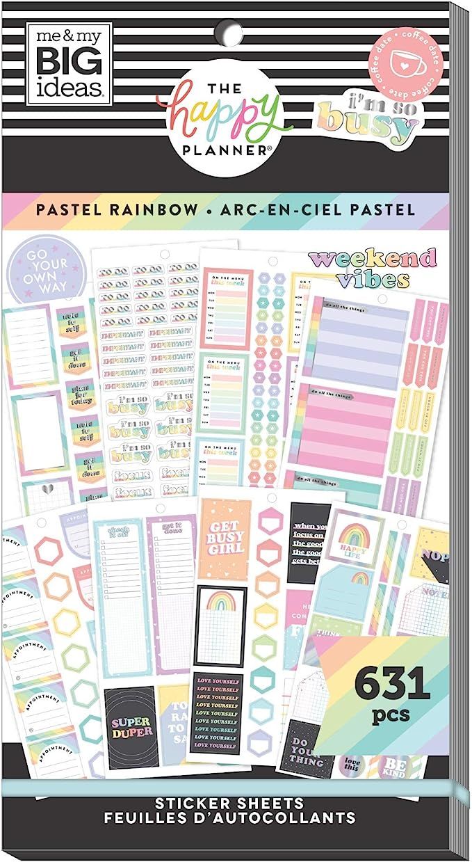 The Happy Planner Value Pack Sticker Sheets - Scrapbooking Supplies - Pastel Rainbow Theme - Mult... | Amazon (US)