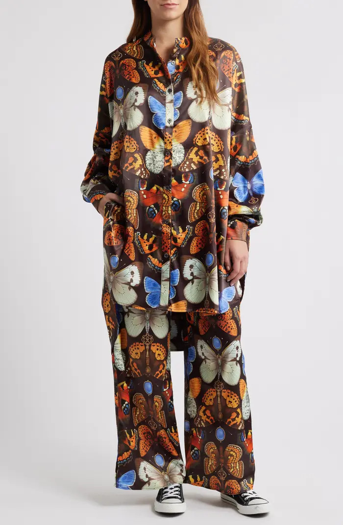Dressed in Lala Mother Monarch Oversize Satin Button-Up Shirt & Wide Leg Pants Set | Nordstrom | Nordstrom