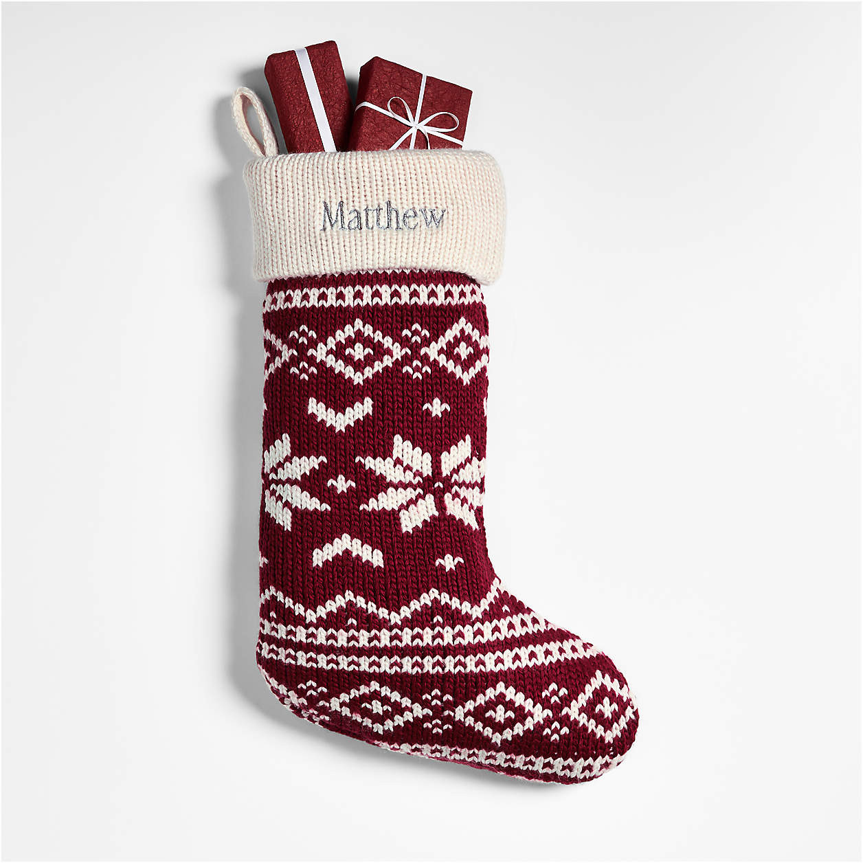 Red Knit Fair Isle Christmas Stocking | Crate & Barrel | Crate & Barrel