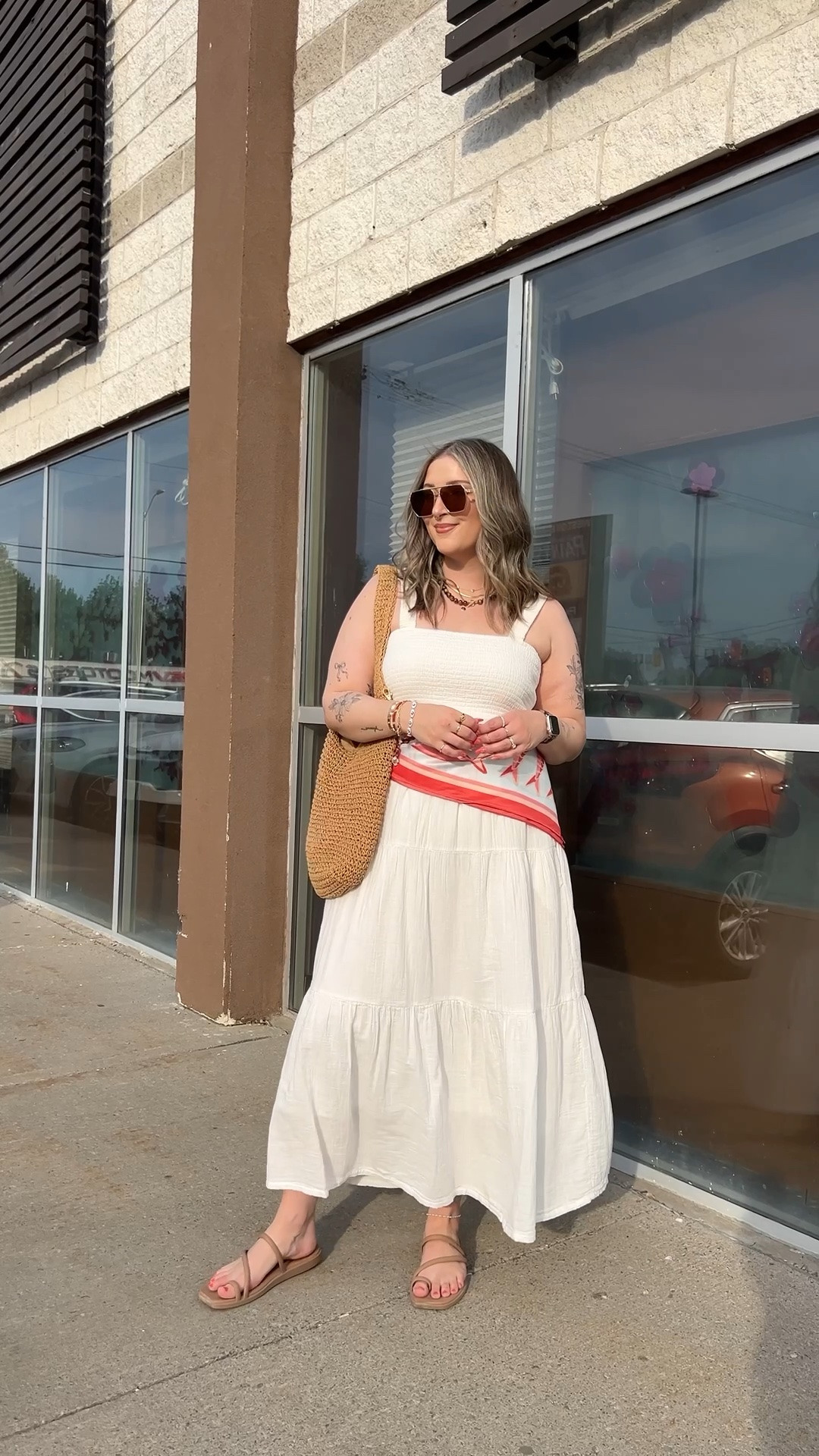 Summer date night outfit! Wearing my usual L in the white maxi dress. Crocs sandals are super comfy, I’m a 9.5-10 and wear a 10. Canadian scarf & crocs links are under similar products

#LTKsummer #LTKmidsize #LTKdresses