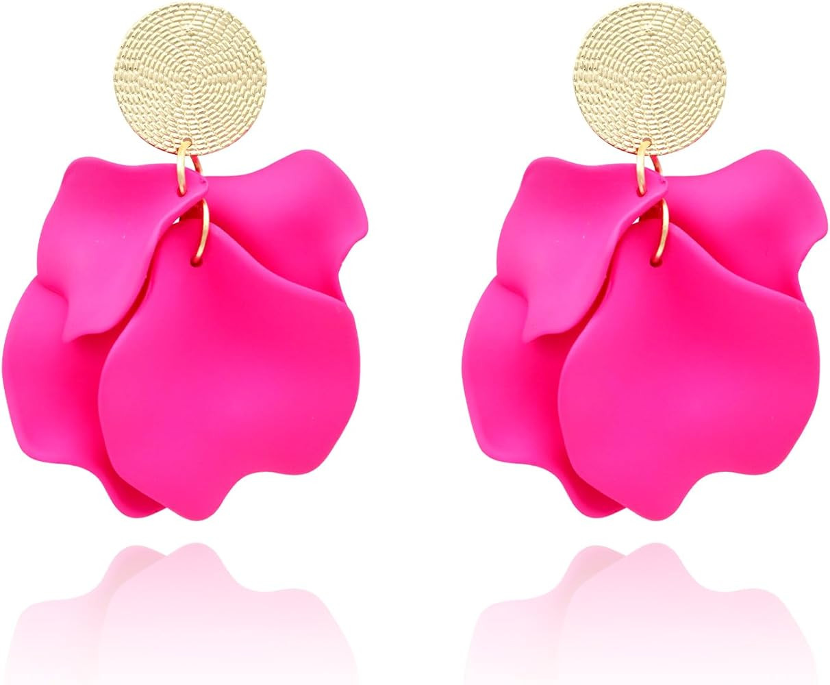 Rose Petal Dangle Earrings for Women Colorful Acrylic Petal Drop Dangle Earrings Summer Statement... | Amazon (US)