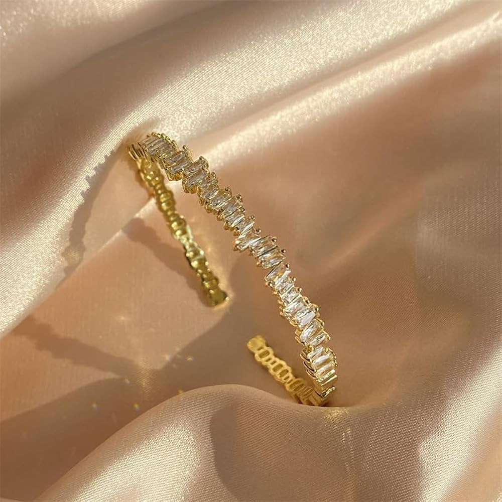 Amazon.com: Bohemian Gold Cuff Bracelet for Women - Open Adjustable Bangle with Cubic Zirconia, G... | Amazon (US)