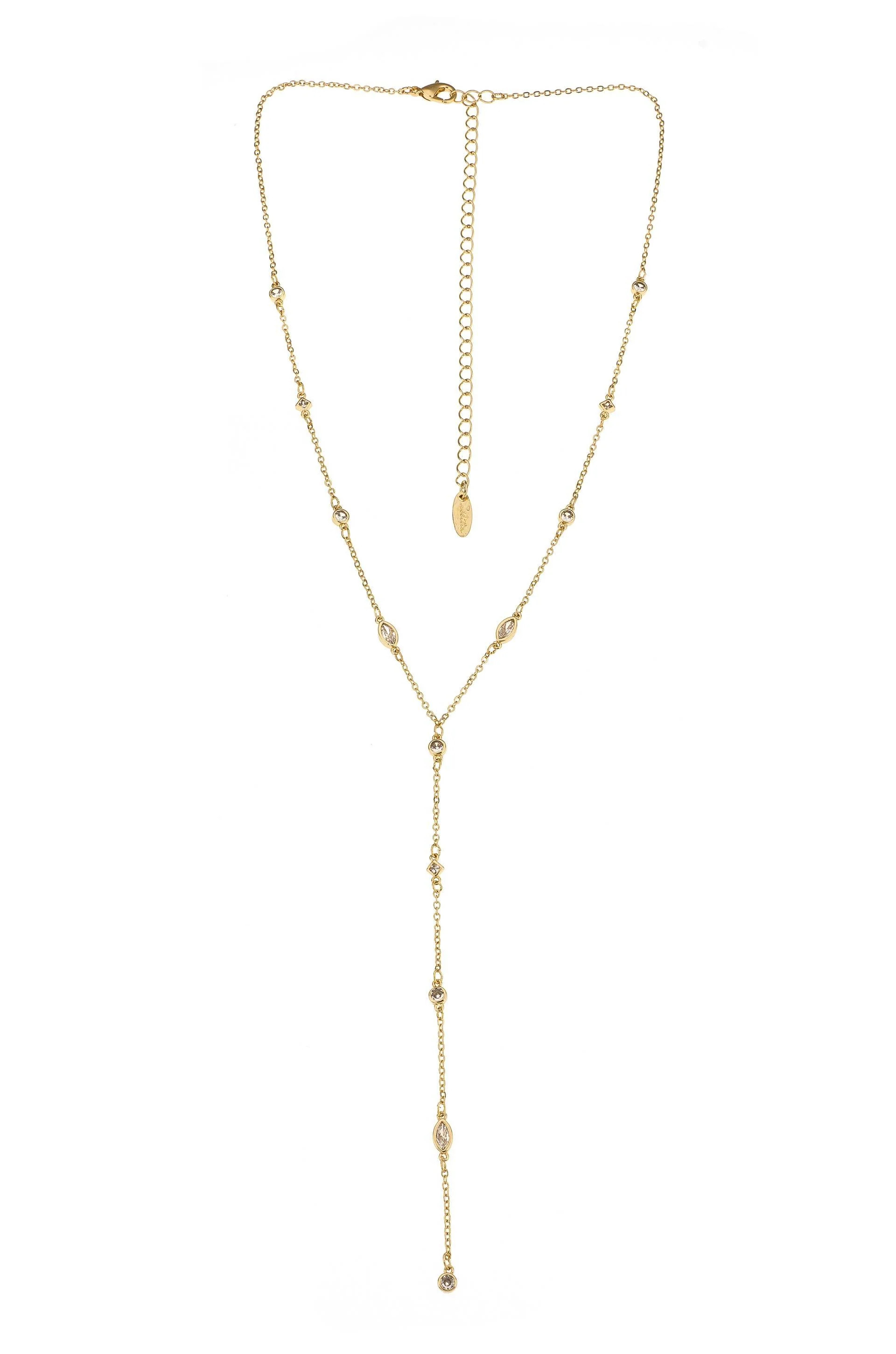 Simple Statement Crystal Dotted 18k Gold Plated Lariat Necklace | Ettika