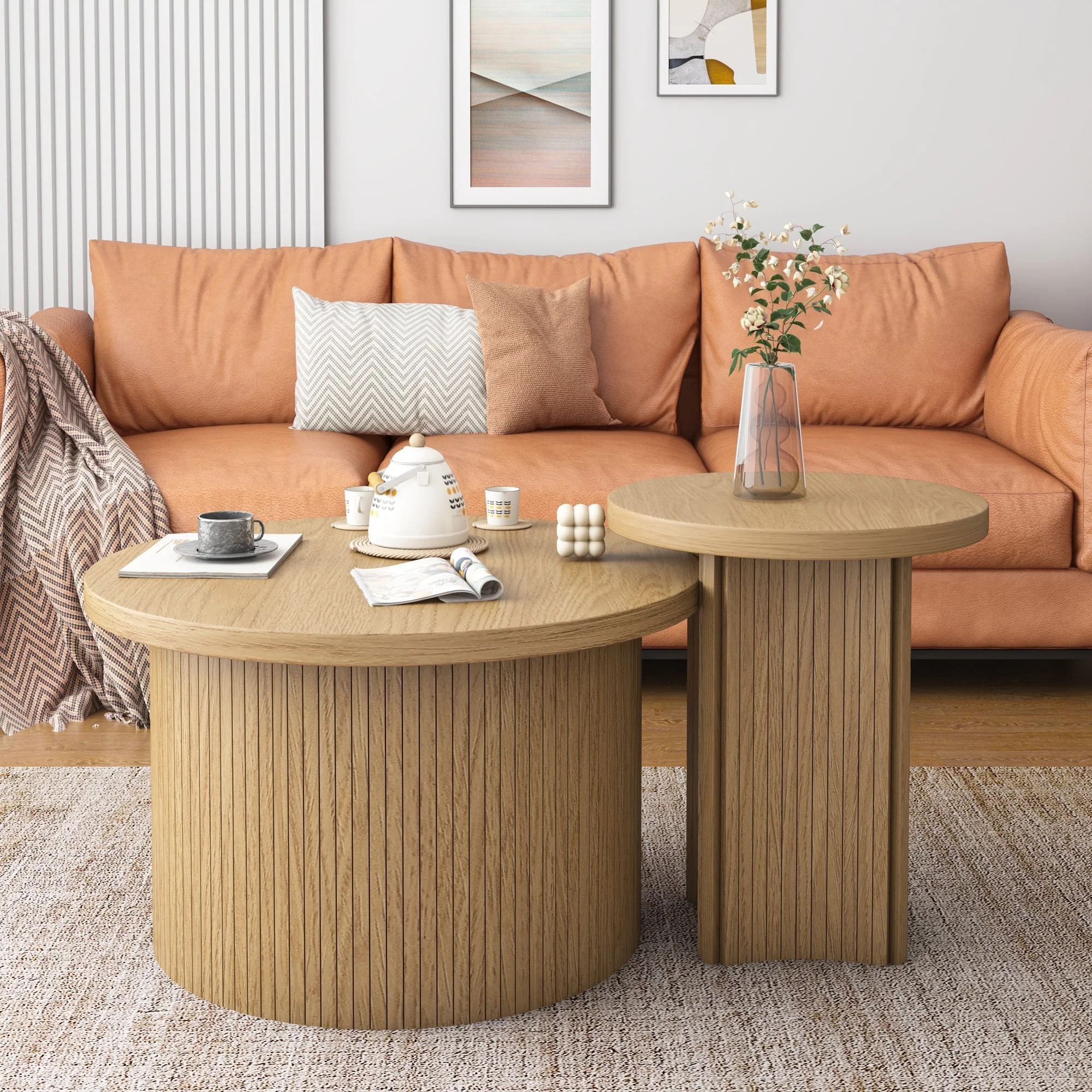 Nesting Coffee Table Set of 2, Wooden Round Coffee Table, Modern Circle Side Table, Accent End Si... | Walmart (US)