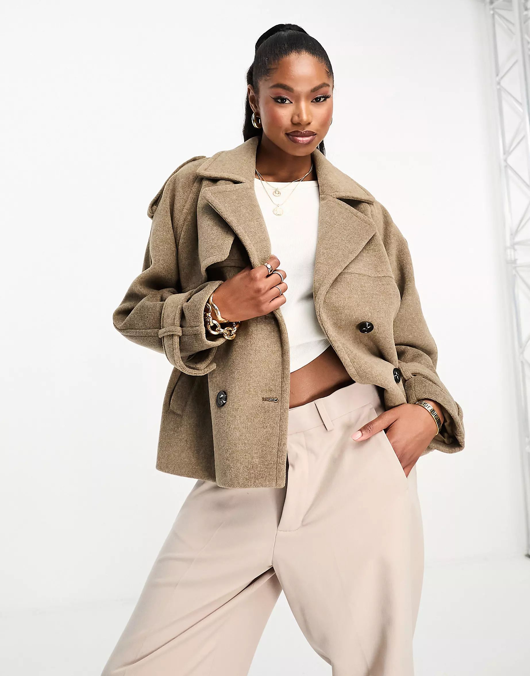 4th & Reckless cropped wool look formal jacket in light brown | ASOS (Global)