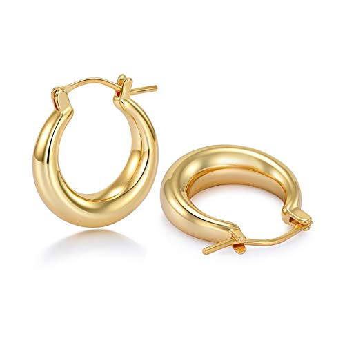 sovesi Chunky Gold Hoop Earrings for Women with 925 Sterling Silver Post, 14K Gold Plated Hoops E... | Amazon (US)