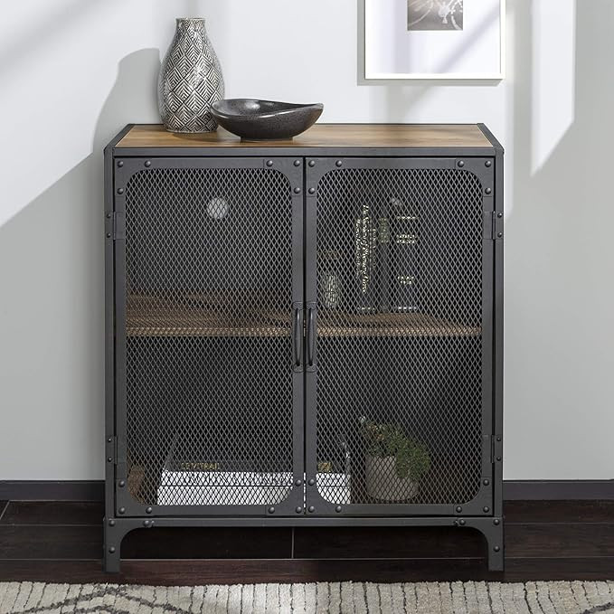 WE Furniture Industrial Metal Mesh Buffet Entryway Storage Cabinet Doors, 30 Inch, Brown Reclaime... | Amazon (US)