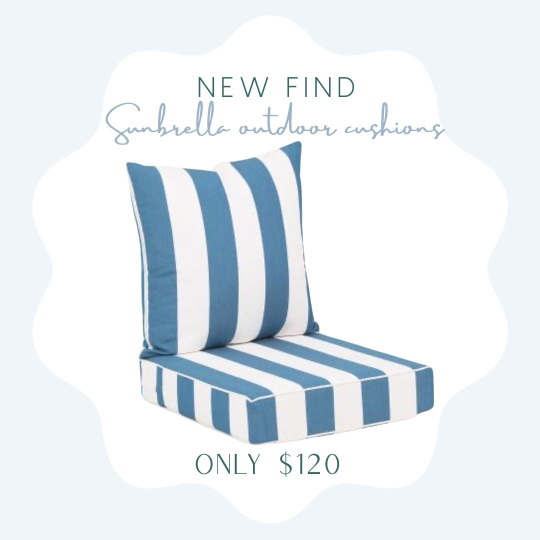 Sunbrella cabana stripe outdoor cushions! Only $120 to refresh your patio chairs!