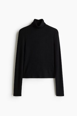 H & M - Ribbed polo-neck top - Black | H&M (UK, MY, IN, SG, PH, TW, HK)