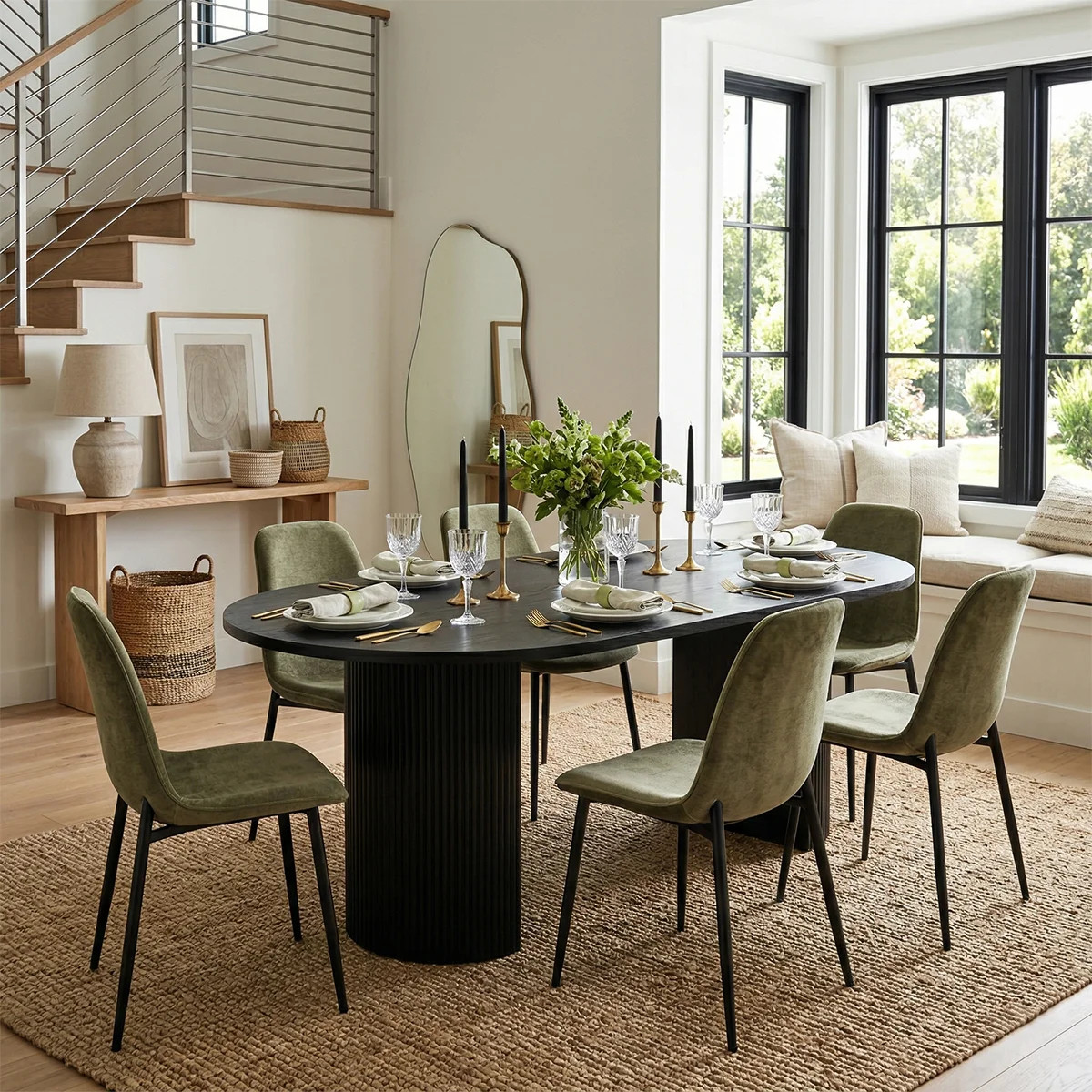 Anirudha 79"  Oval Wood Double Pedestal Base Dining Tables | Wayfair North America