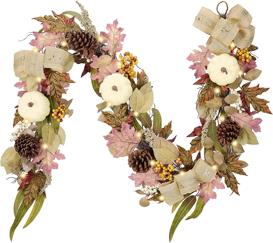 DecorbyHannah Fall Garland with Lights, 6 ft Artificial Autumn Garlands with Pumpkin Pinecone Ber... | Amazon (US)