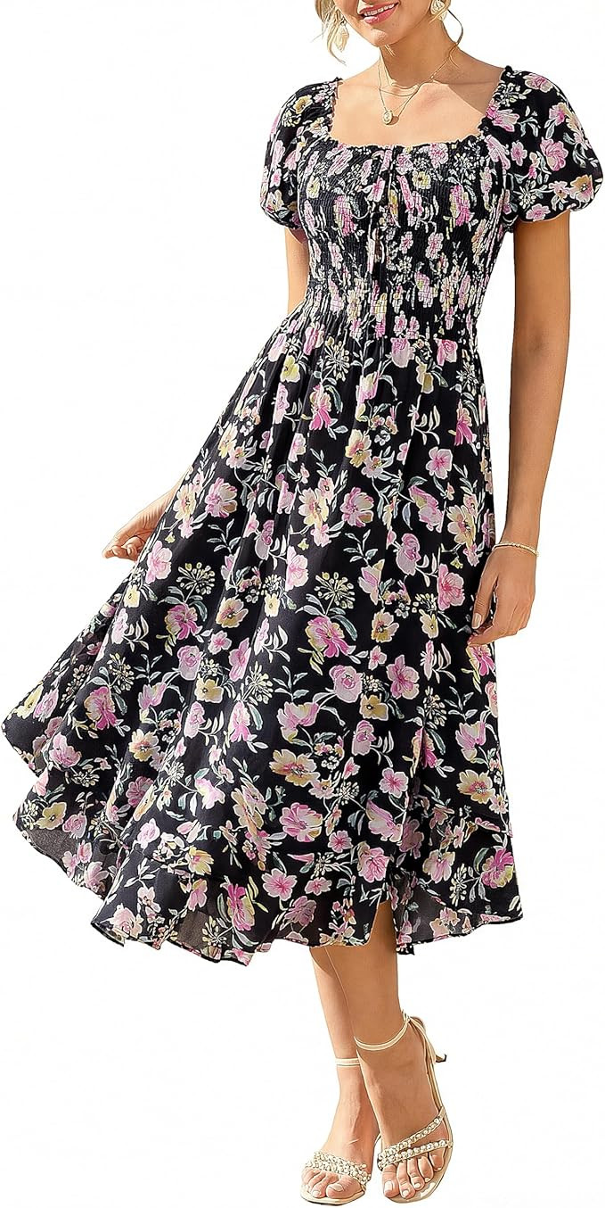 GRACE KARIN Womens Floral Maxi Wedding Guest Dress | 2026 Summer Flowy A Line Pockets Square Neck... | Amazon (US)