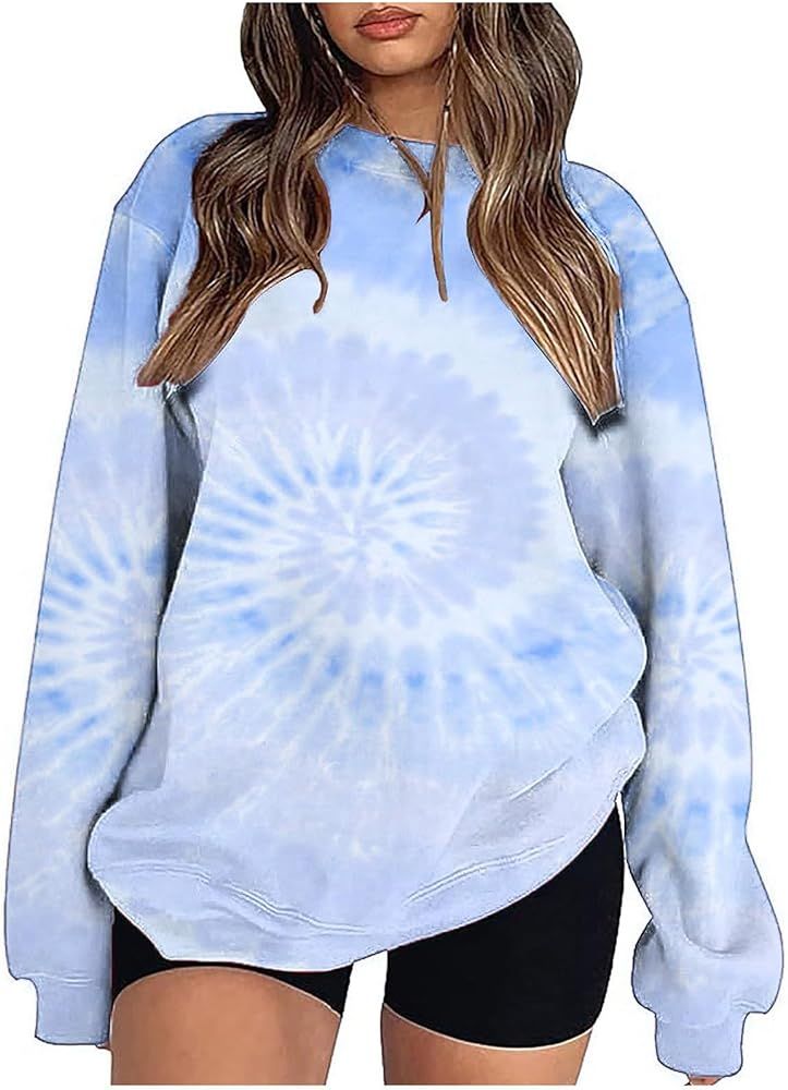 DPTALR Oversized Tie Dye Sweatshirt for Women Round Neck Pullover Tops Fall Winter Tshirts Gradie... | Amazon (US)