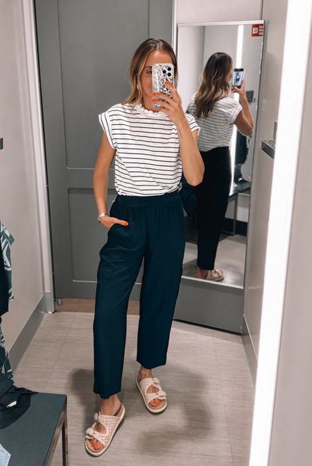 Target Tuesday, wearing xs in tee and a in pants, sandals 40% off 