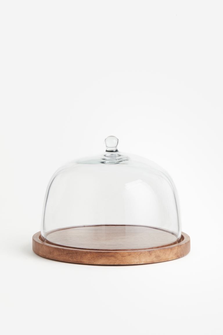 Small Glass Dome with Wooden Tray - Brown/clear glass - Home All | H&M US | H&M (US + CA)