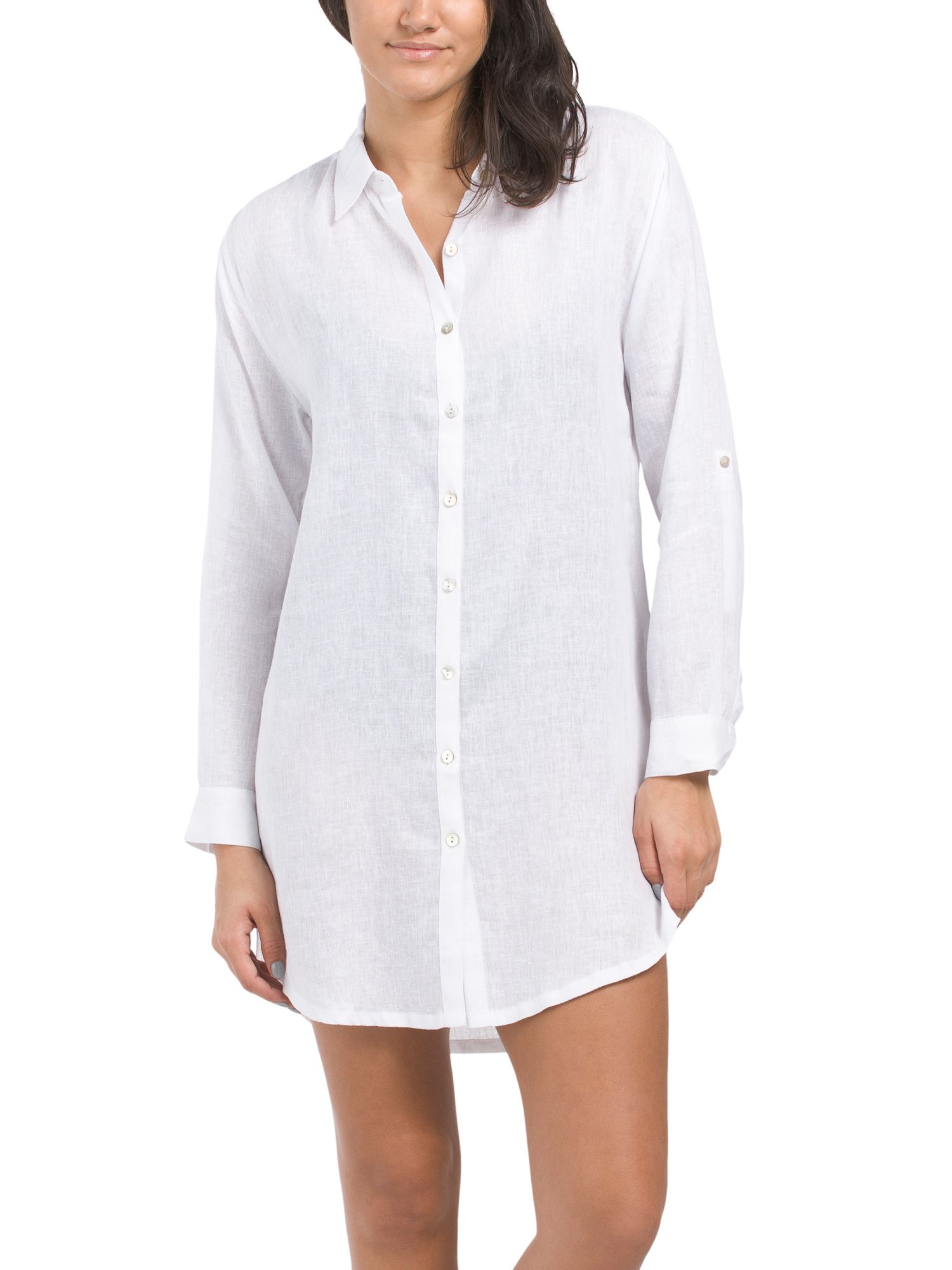 Linen And Rayon Button Down Cover-up Shirt | TJ Maxx