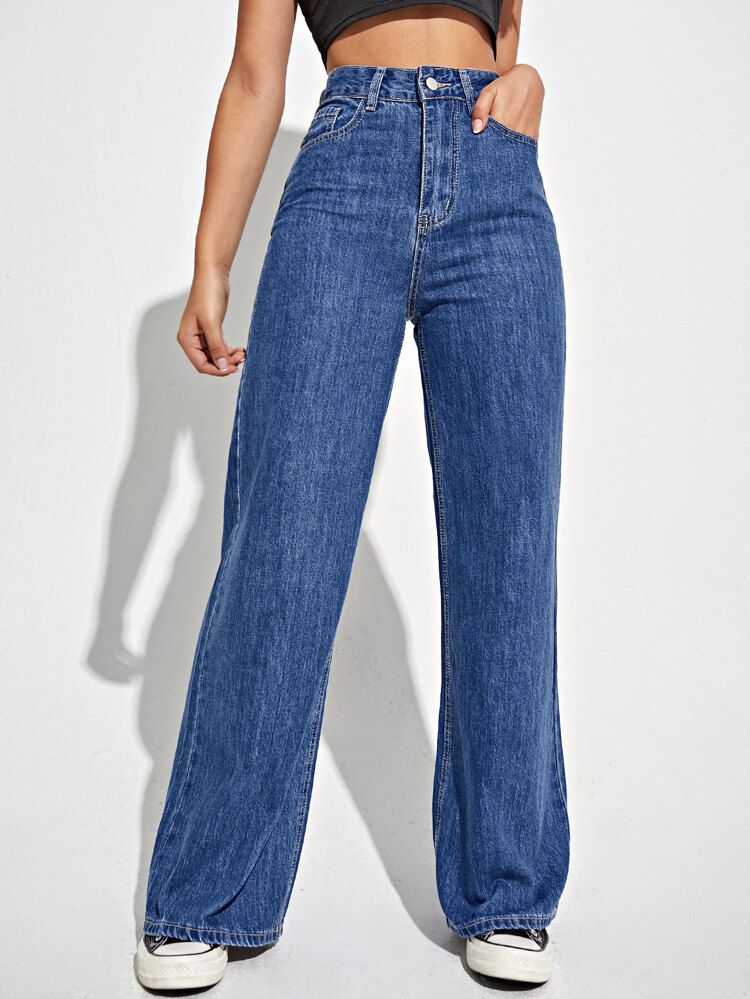 High Waist Slant Pocket Wide Leg Jeans | SHEIN