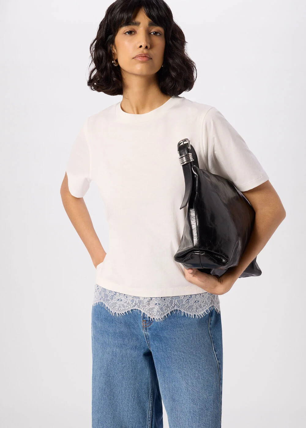 Ivory Lace Trim Detail Tee | WHISTLES | Whistles UK | | Whistles