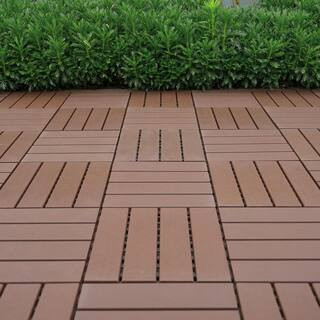 12 in. x 12 in. Outdoor Square Plastic Interlocking Flooring Deck Tiles for Courtyard Garden (Set... | The Home Depot