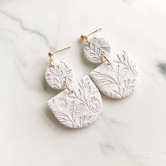 Speckled White, Shimmery White, Black, and Fall Colors Floral Textured Lightweight Handmade Polym... | Etsy (US)