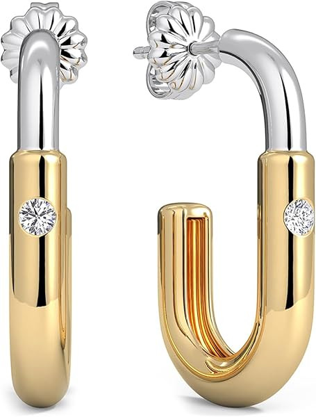 Moissanite Earrings for Women, Gold and Silver Mixed Metal Hoop Earrings | Amazon (US)