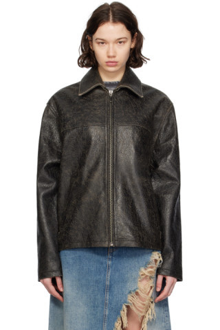 Black Crackle Leather Jacket | SSENSE