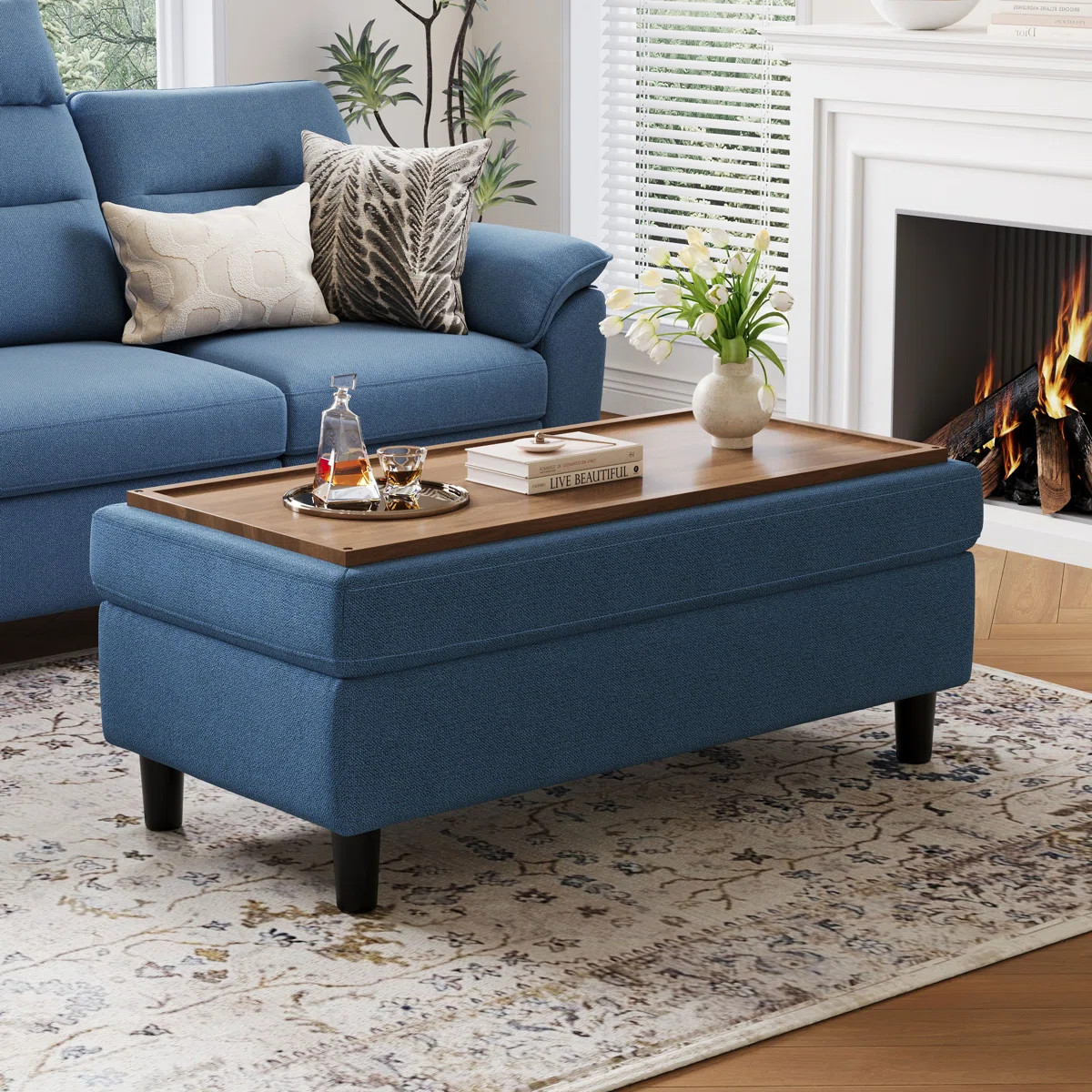 Aniva 46.1'' Oversized Upholstered Storage Ottoman with Removable Tray | Wayfair North America
