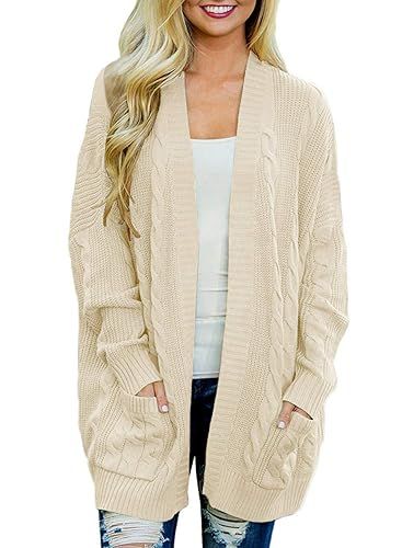 Arjungo Women's Boyfriend Open Front Long Sleeve Cable Knit Aran Twisted Cardigan Sweaters Coat w... | Amazon (US)