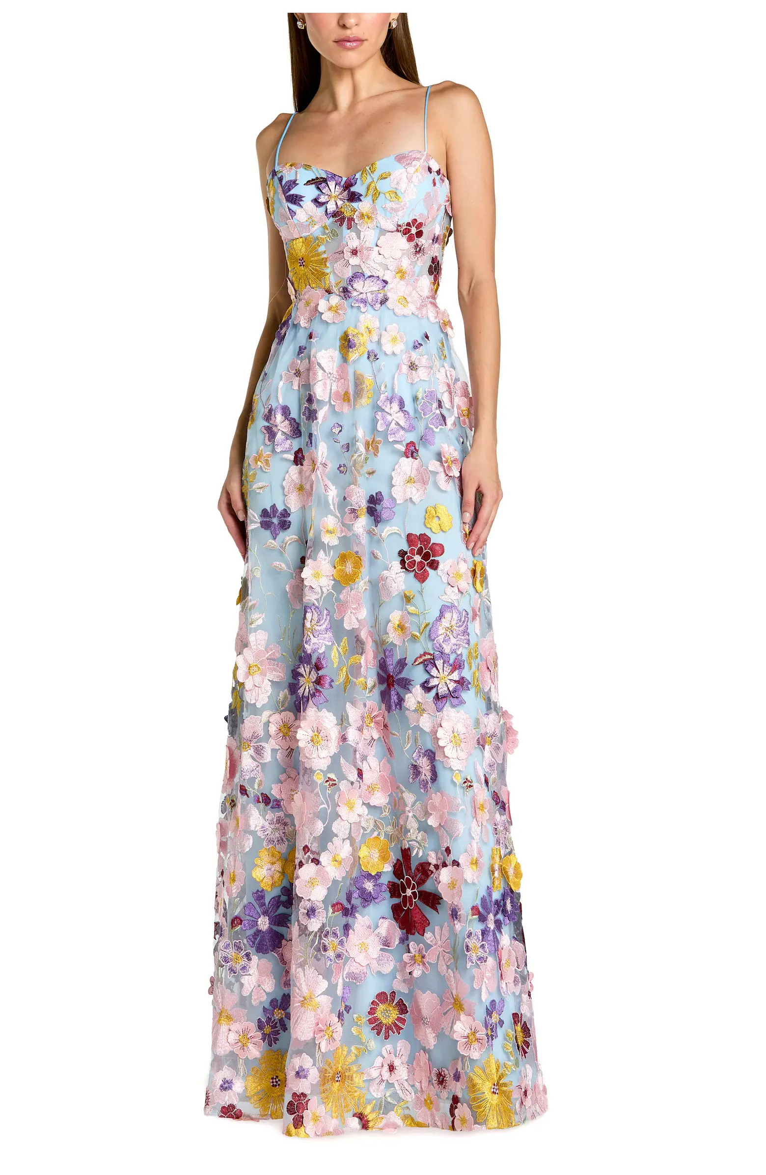 Mac Duggal Spaghetti Strap Floral Embroidered A-Line Gown | Nordstrom | Nordstrom