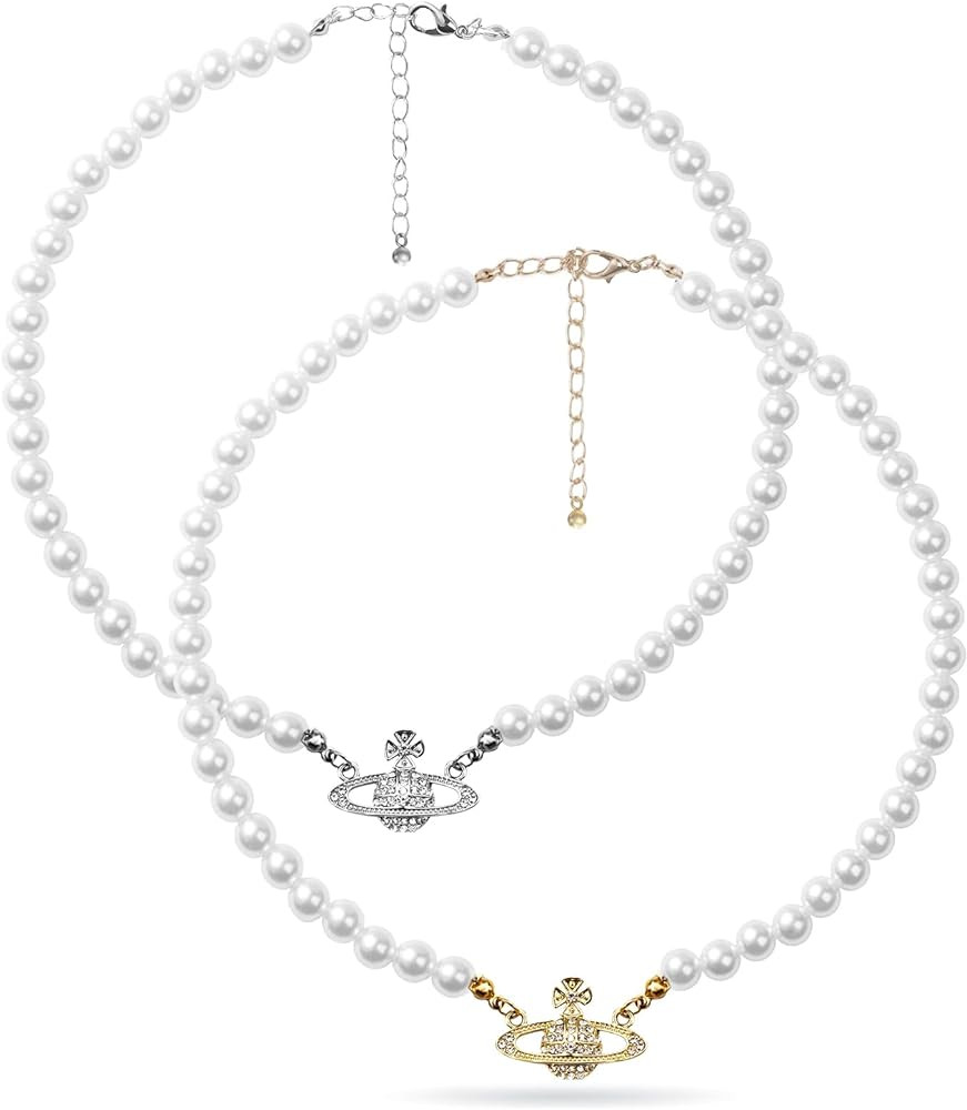 2PCS Pearl Necklace Set, Artificial Pearl Necklace, Pearl Choker Necklace Charm Lady Girlfriend W... | Amazon (US)